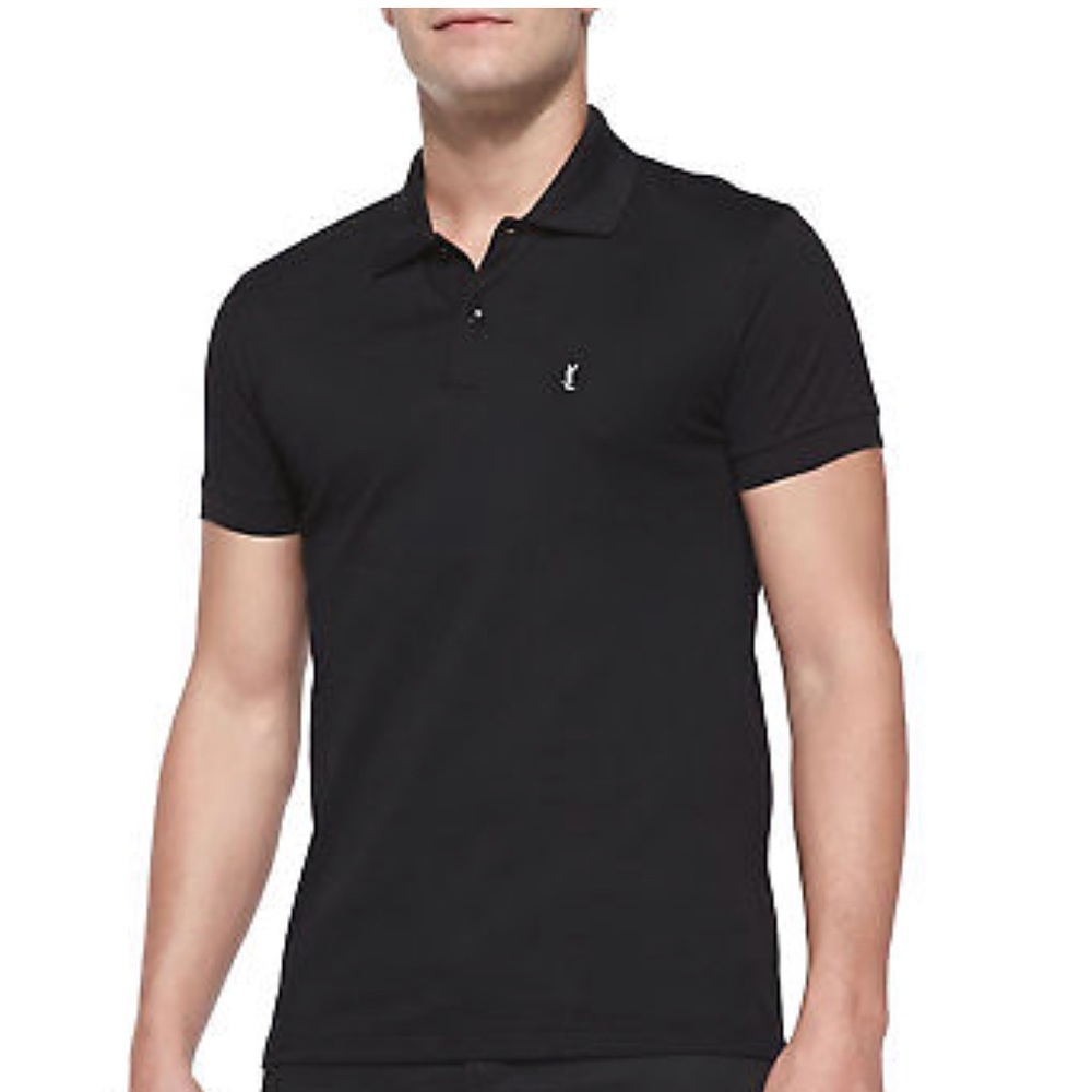 Saint Laurent Pique YSL Logo Polo, Black Med-Large - Picture 2 of 8